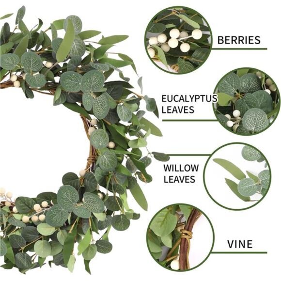 Eucalyptus Wreath for Front Door Spring Wreath for Farmhouse Front - Picture 3 of 7